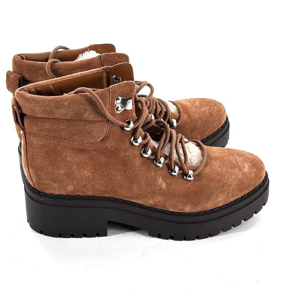 Marc Fisher Nairy Hiking Boots 8 Suede NWOT Tan Ankle Booties Combat Moto Sherpa - Picture 7 of 9